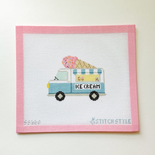 Ice Cream Food Truck Needlepoint Canvas, 18 Mesh, 4x3.5 Design, Foodie Needlepoint Canvas