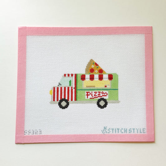 Pizza Food Truck Needlepoint Canvas, 18 Mesh, 4x3.5 Design, Foodie Needlepoint Canvas