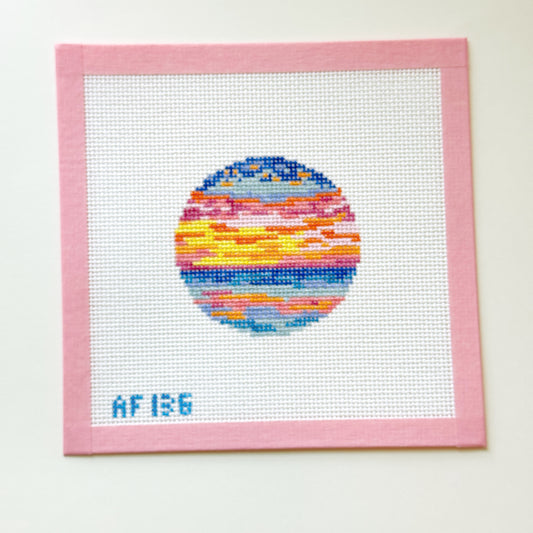 Beach Sunset Needlepoint Canvas Round Ornament, 14 Mesh, 3x3 Design, Summer Beach Vacation Needlepoint