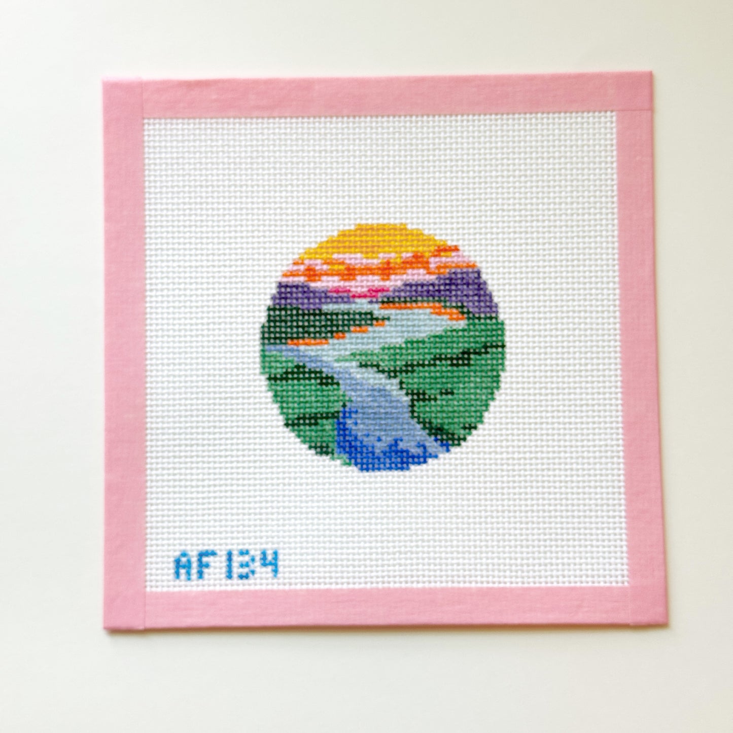 River Marsh Sunset Needlepoint Canvas Round Ornament, 14 Mesh, 3x3 Design