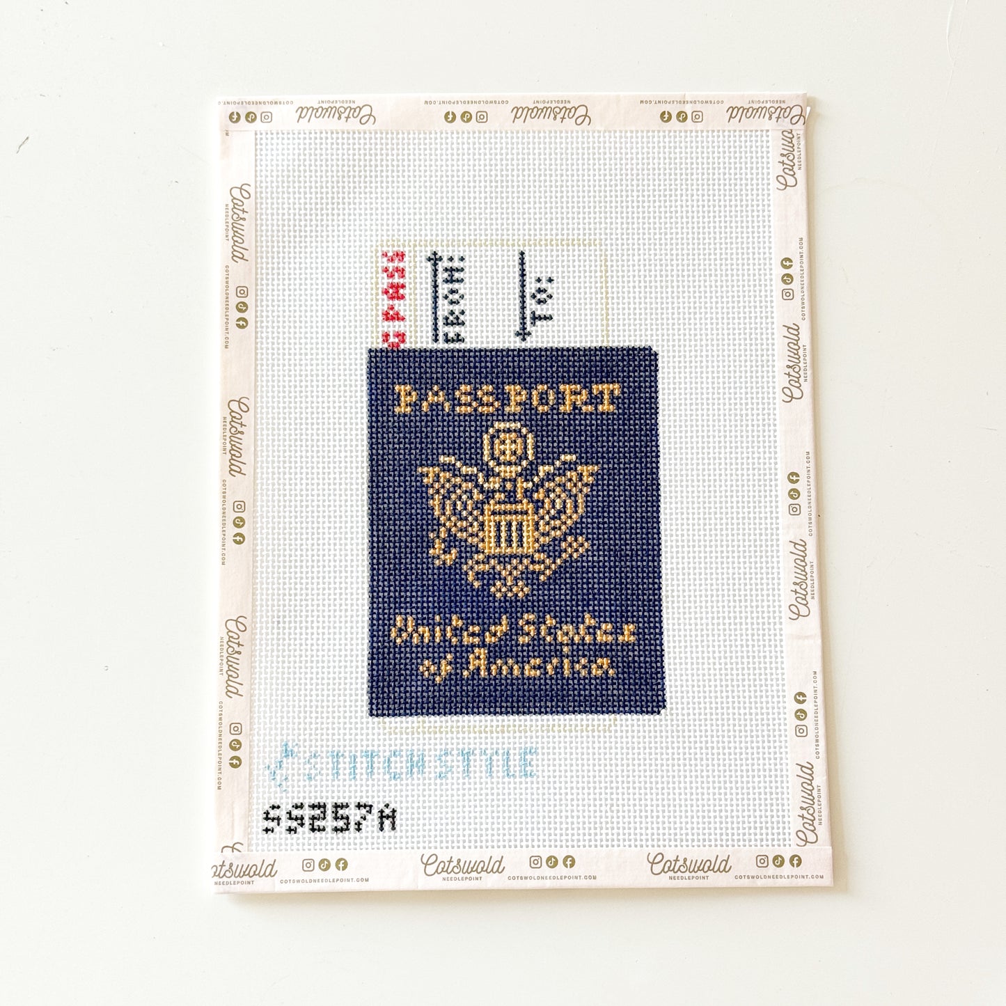 Passport Vacation Needlepoint Canvas, Travel Needlepoint, 13 Mesh, 3x5 Design
