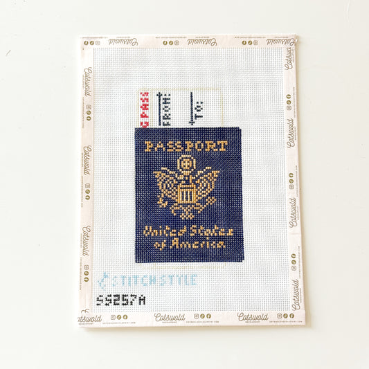 Passport Vacation Needlepoint Canvas, Travel Needlepoint, 13 Mesh, 3x5 Design