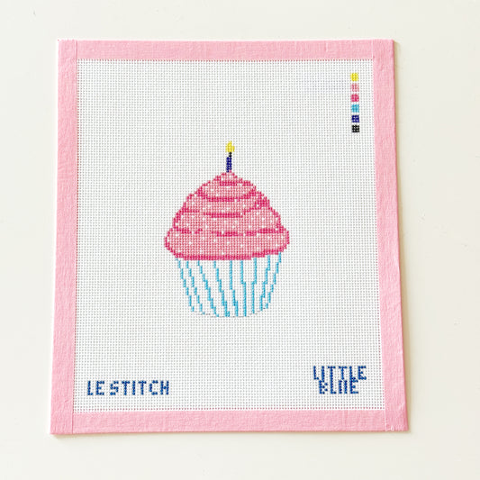 Pink Birthday Cupcake Needlepoint Canvas, Birthday Needlepoint, 3x4 Design, 18 Mesh