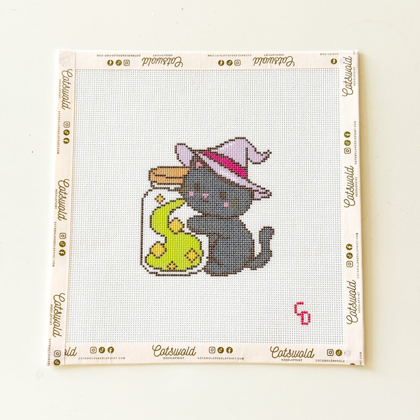 Magic Kitty Halloween Needlepoint Canvas, Witch Cat Needlepoint, 3x4 Design, 18 Mesh
