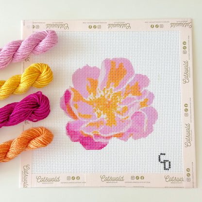 Pink Orange Blossom Flower Needlepoint Canvas, 13 Mesh, 4x4 Design