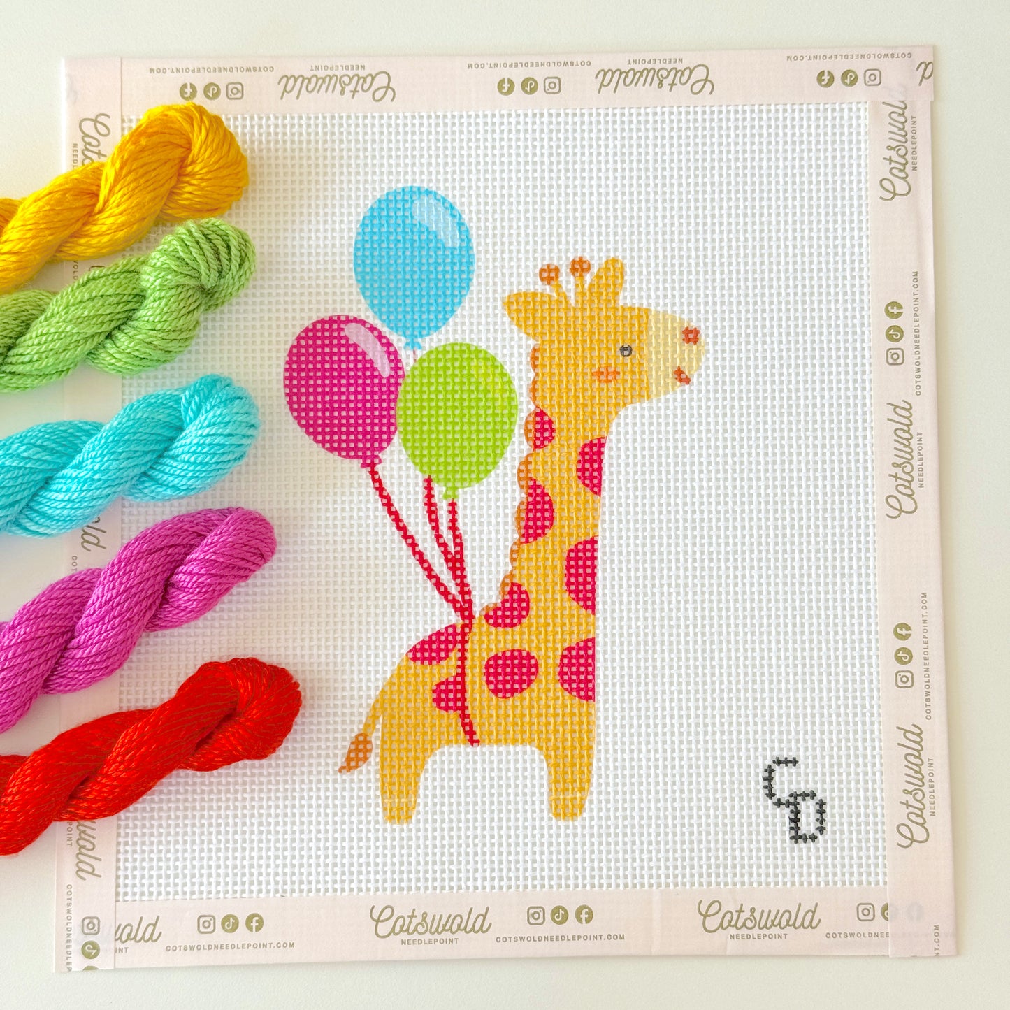 Birthday Party Giraffe Needlepoint Canvas, 13 Mesh, 3x5 Design