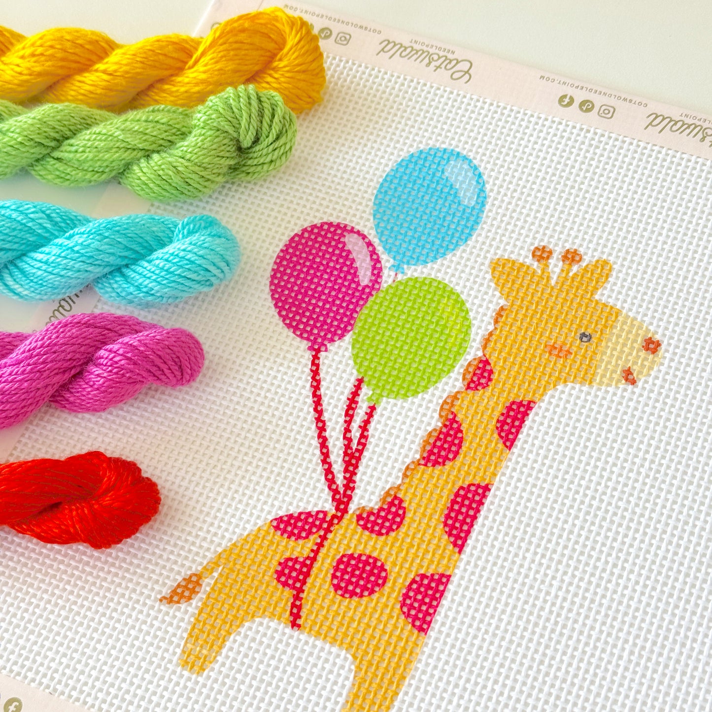 Birthday Party Giraffe Needlepoint Canvas, 13 Mesh, 3x5 Design