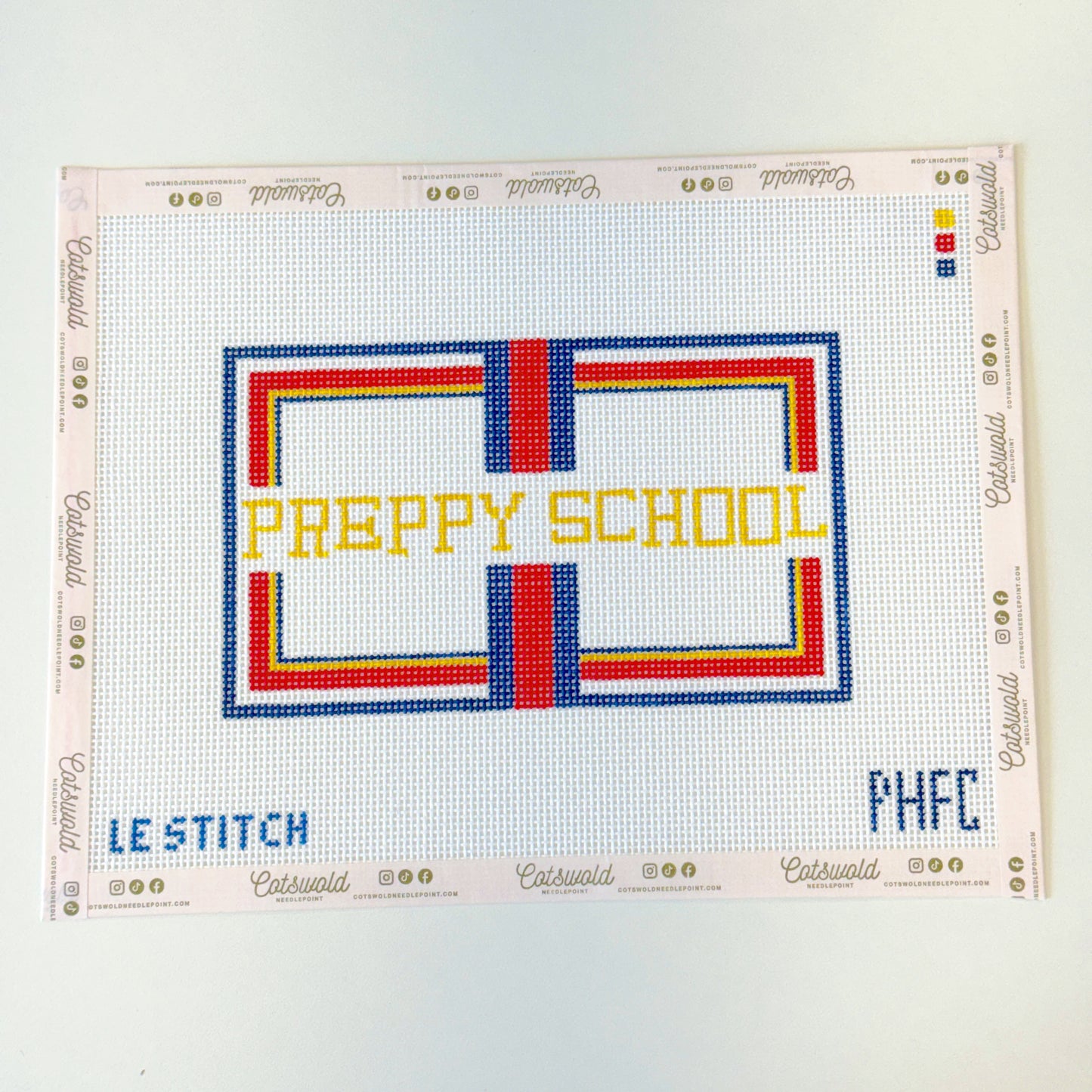 Preppy School Needlepoint Canvas – 13 Mesh Hand-Painted Sign