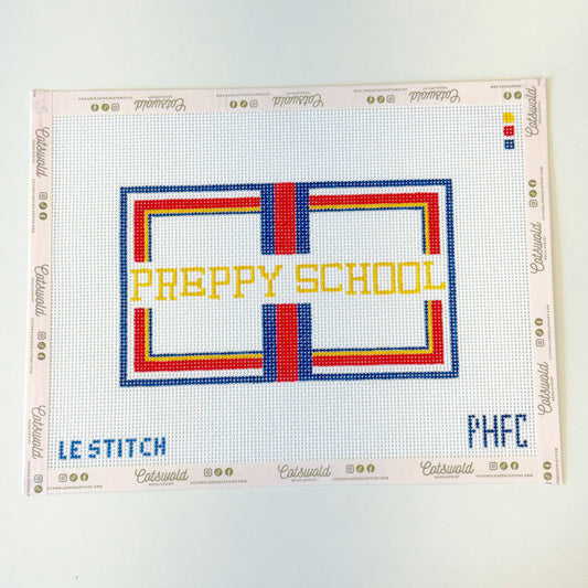 Preppy School Needlepoint Canvas – 13 Mesh Hand-Painted Sign