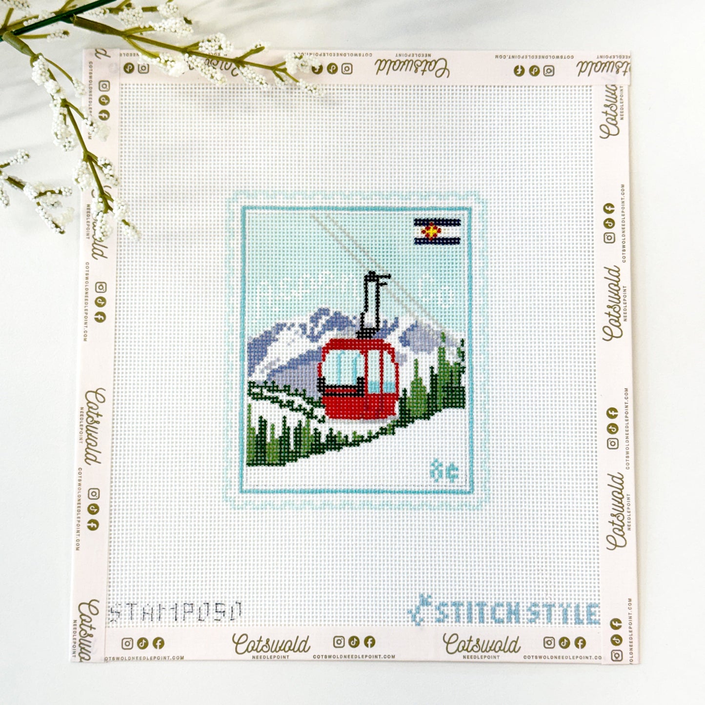 Aspen 18 Mesh Travel Stamp Needlepoint Canvas, Aspen Needlepoint Travel Canvas, 4x5 Design