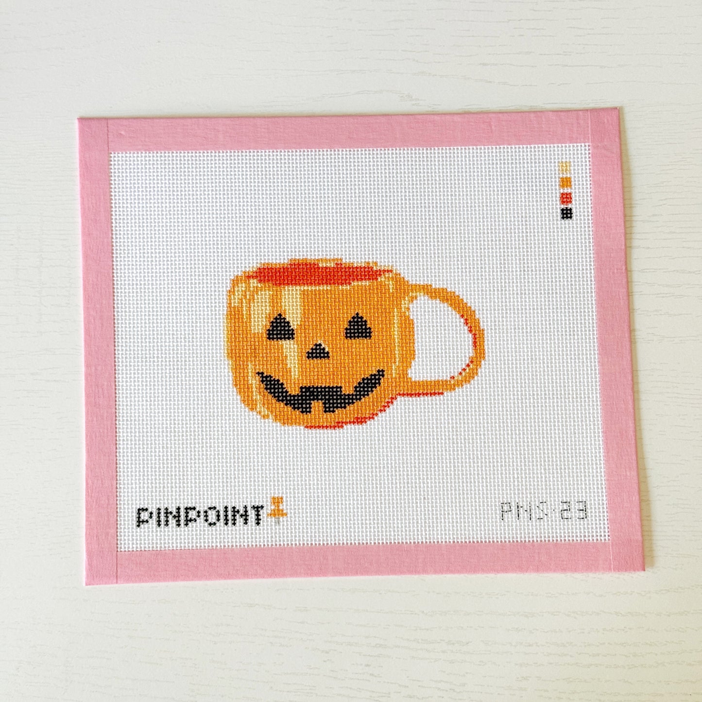 Pumpkin Jack-o’-lantern Mug Halloween Needlepoint Canvas, 18 Mesh, 4x4 Design