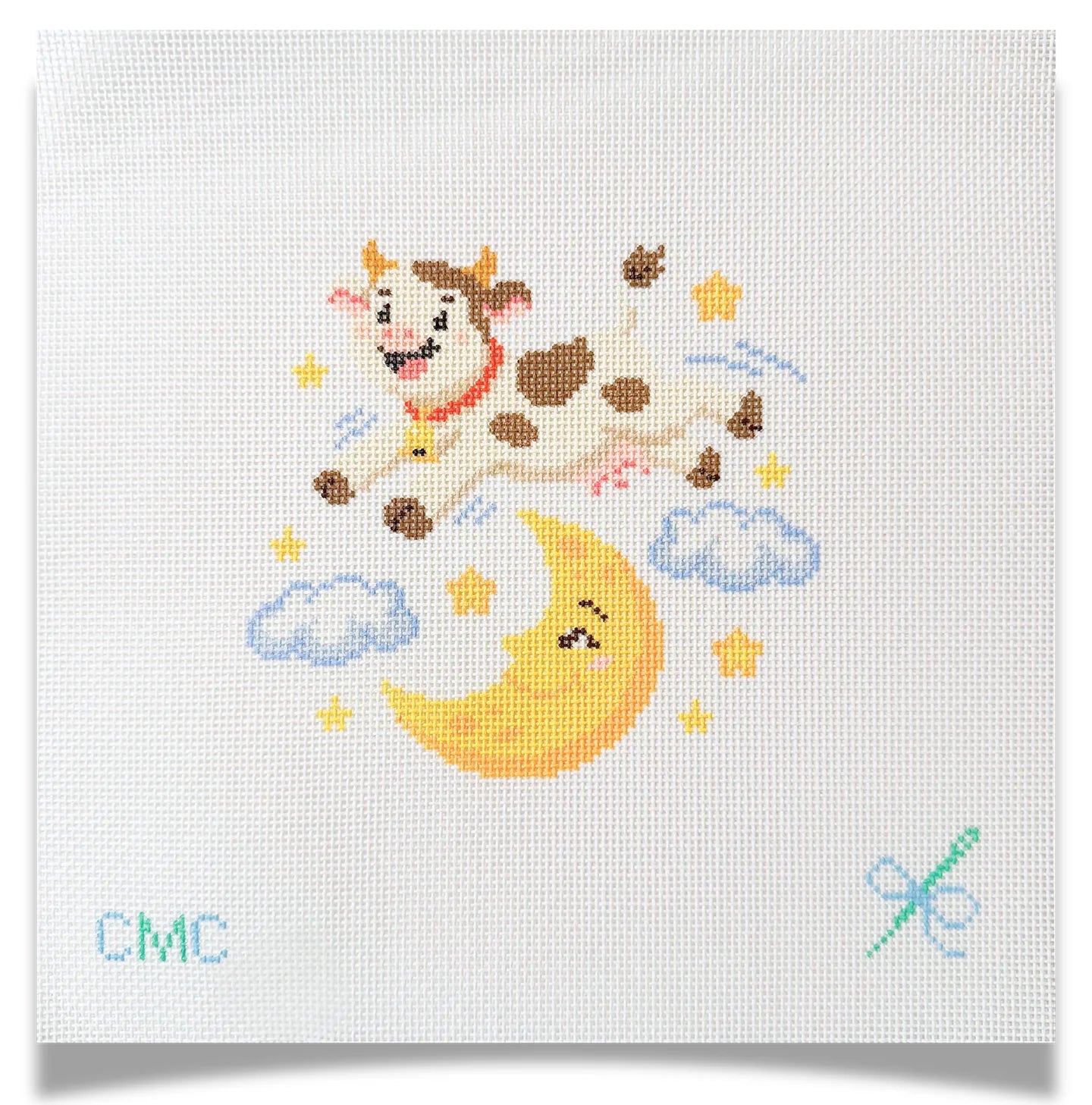 The Cow Jumped Over the Moon Bed Time Stories Needlepoint Canvas, 18 Mesh, 4.3" x 4.5"