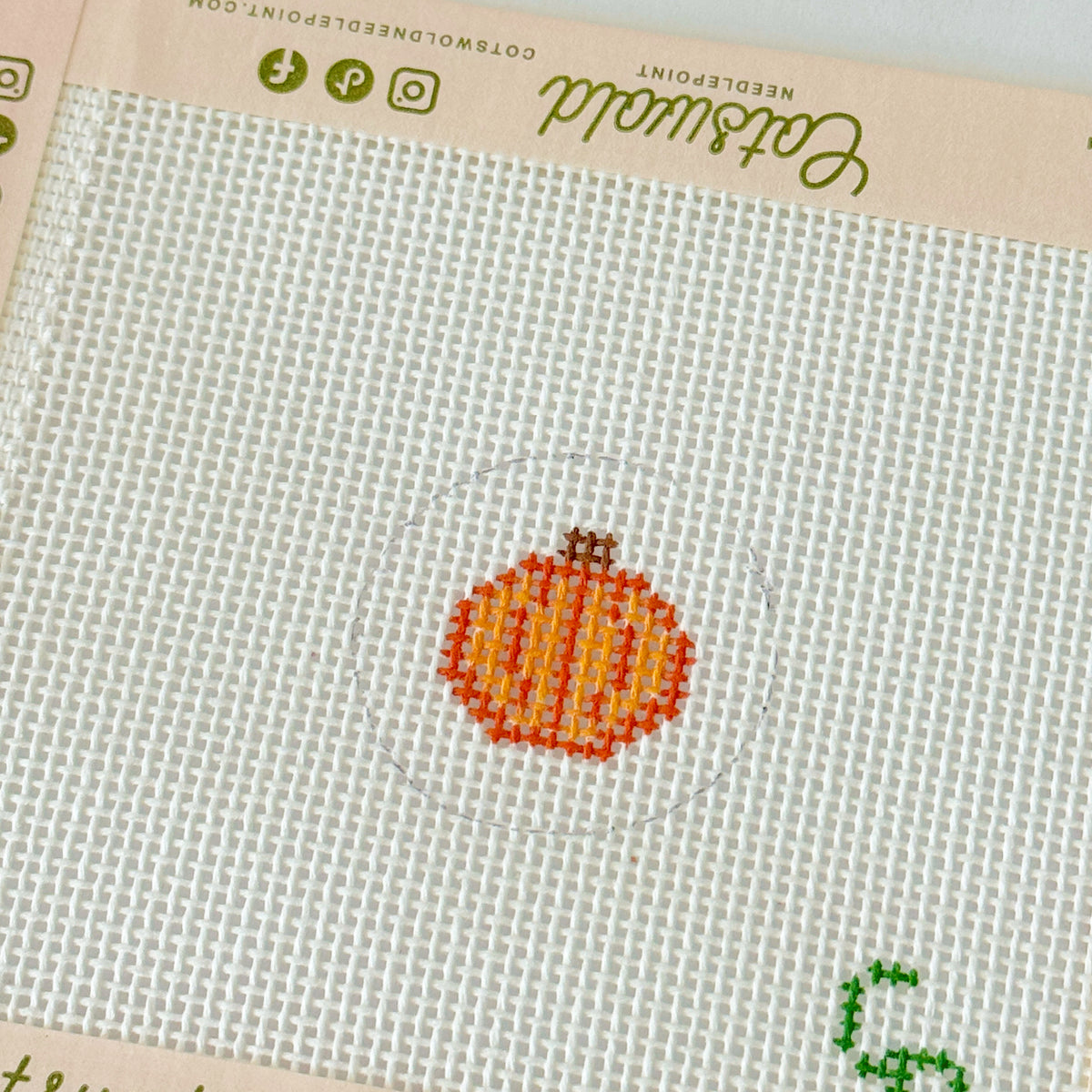 Mini 1” Pumpkin Key Chain Needlepoint Canvas, Mini Needlepoint, Beginner Fall needlepoint, 18 Mesh