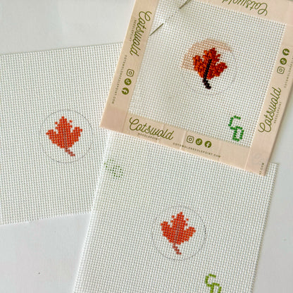 Mini 1” Round Fall Leaf Needlepoint Canvas, 18 Mesh, Mini Needlepoint Fall Canvas