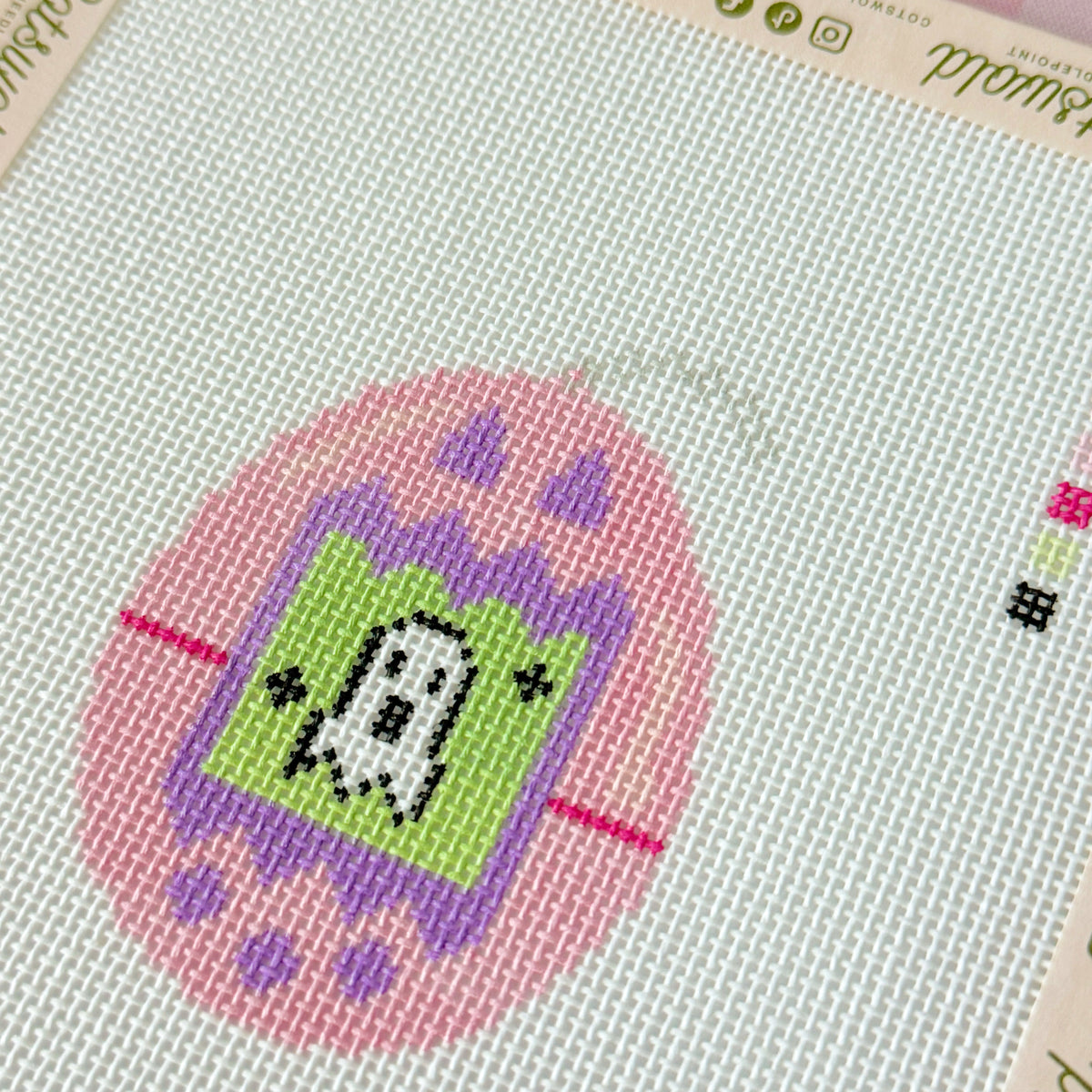 Halloween Ghost Tamagotchi Needlepoint Canvas, Nostalgic Halloween Needlepoint, 18 Mesh, 2.3x3 Design