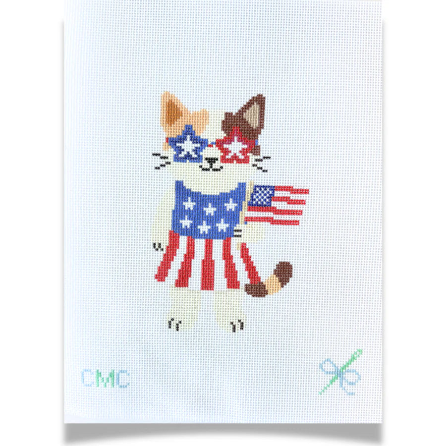 Patriotic Kitty Needlepoint Canvas, 4th of July Needlepoint