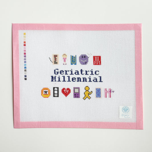 Geriatric Millennial Needlepoint Canvas, Y2K Needlepoint, 90s Needlepoint 5”x7” Design, 18 Mesh