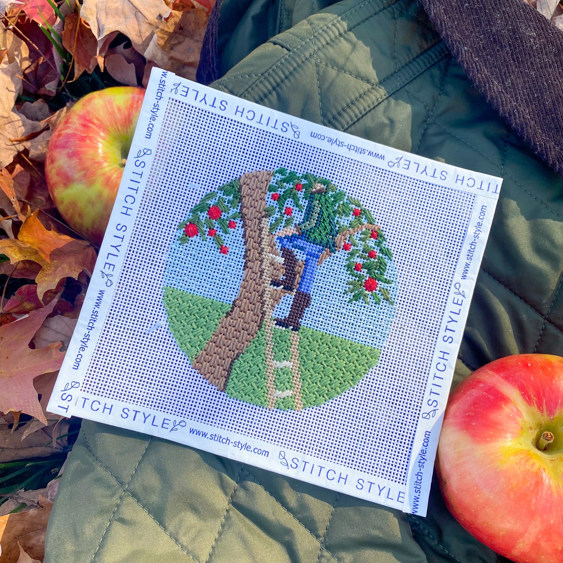Apple Picking needlepoint canvas