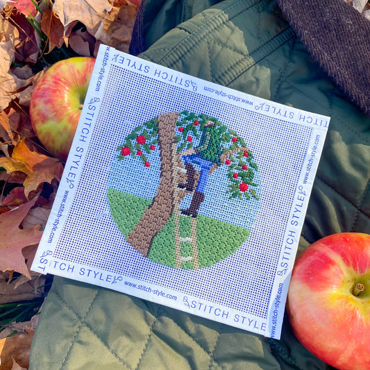 Apple Picking needlepoint canvas