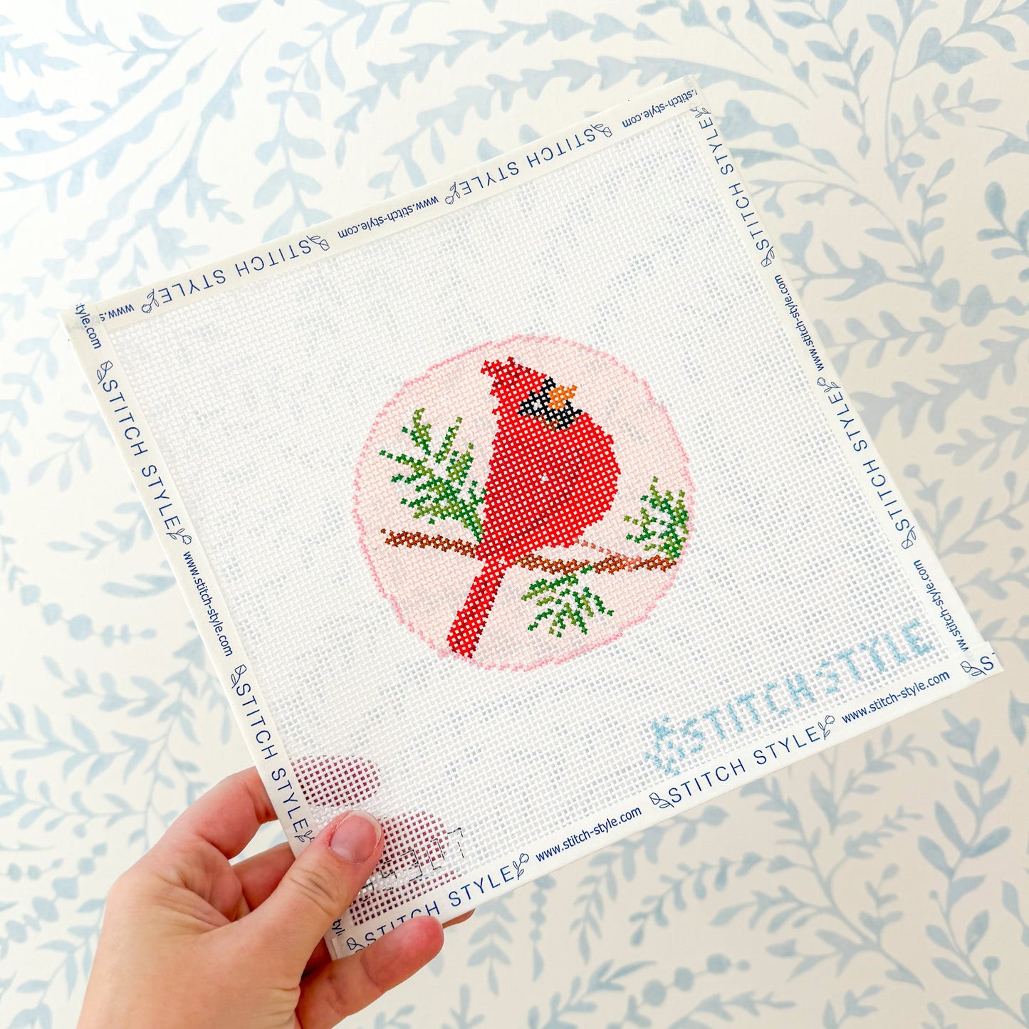 Pink Cardinal 13 Mesh Round needlepoint canvas