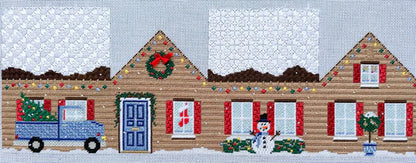 3D Christmas Home with Blue Truck Needlepoint Canvas