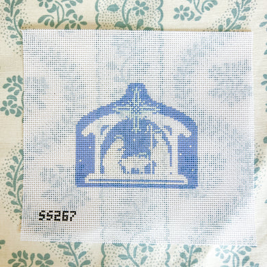 Blue and White Nativity Needlepoint Canvas,  4.75" x 4" on 13 mesh