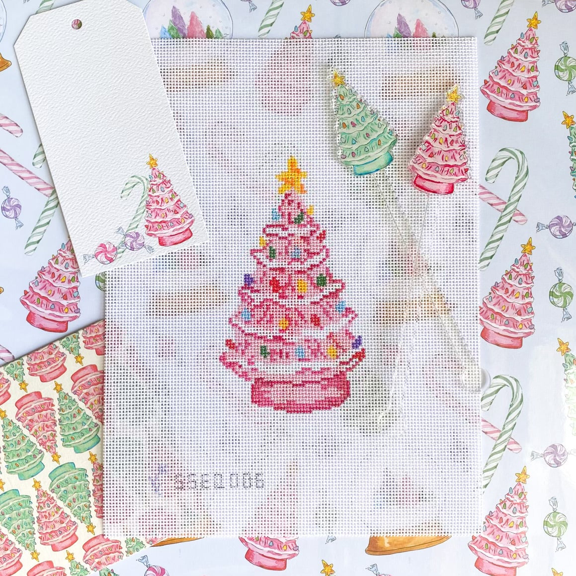 Emily Quigley Pink Tree needlepoint canvas