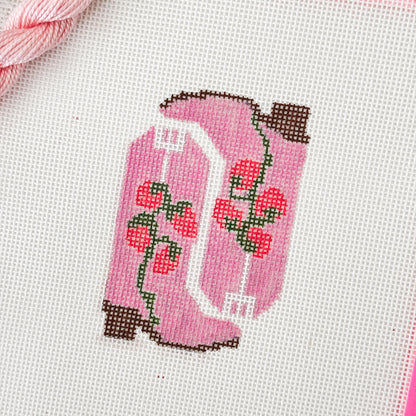 Hand Painted Strawberry Cowgirl Boot 3” Needlepoint Canvas 18 Mesh southern Needlepoint Canvas Boot Hand Painted