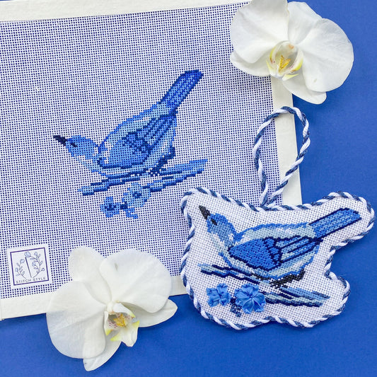Chinoiserie Bird Needlepoint Canvas, Classic Needlepoint Canvas, 18 Mesh, 4" x 3.5" Design