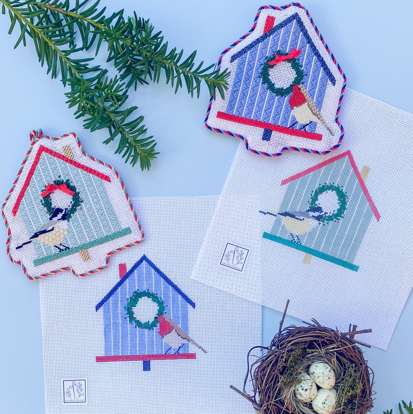 Chickadee Christmas Bird House Needlepoint Canvas, 18 Mesh, 4.25" x 4.5" Design