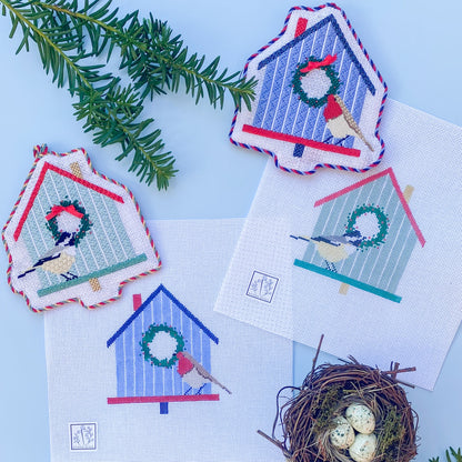 Chickadee Christmas Bird House Needlepoint Canvas, 18 Mesh, 4.25" x 4.5" Design