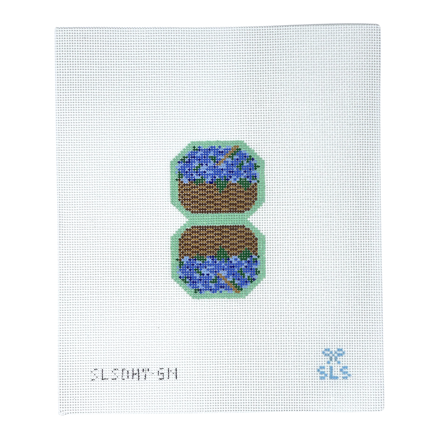 Hydrangea Basket - Double Fob Green needlepoint canvas
