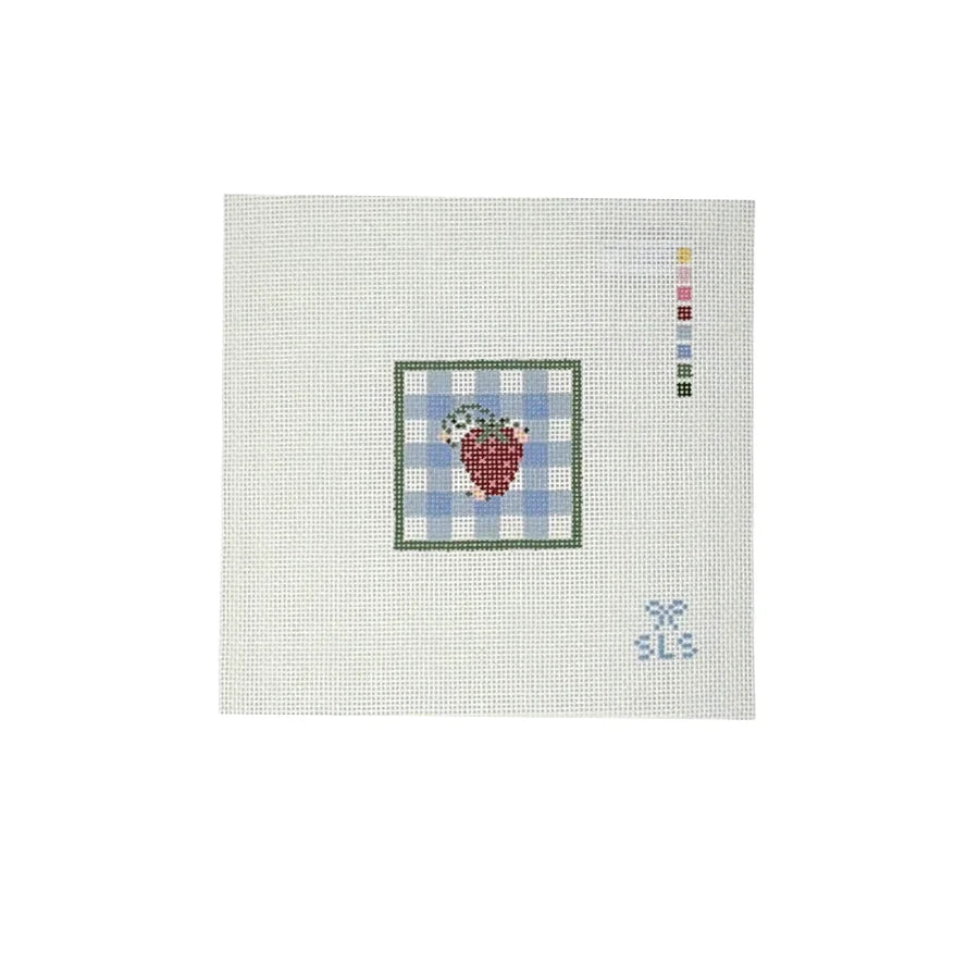 Strawberry & Gingham Mini Needlepoint Canvas, 18 Mesh, 2.2" x 2.2"