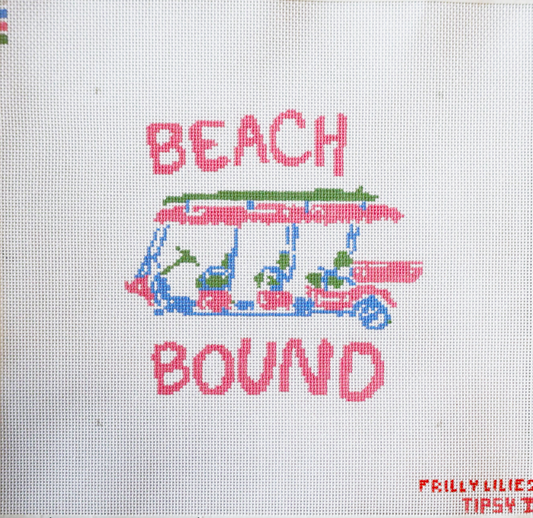Frilly Lillies Beach Bound Needlepoint Canvas, Beach Golf Cart Needlepoint Canvas, 18 Mesh, 6 x 6 Design