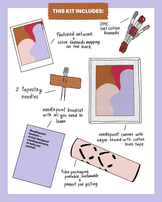 Pink Floral Needlepoint Beginner Kit, Unwind Studio Needlepoint Kit