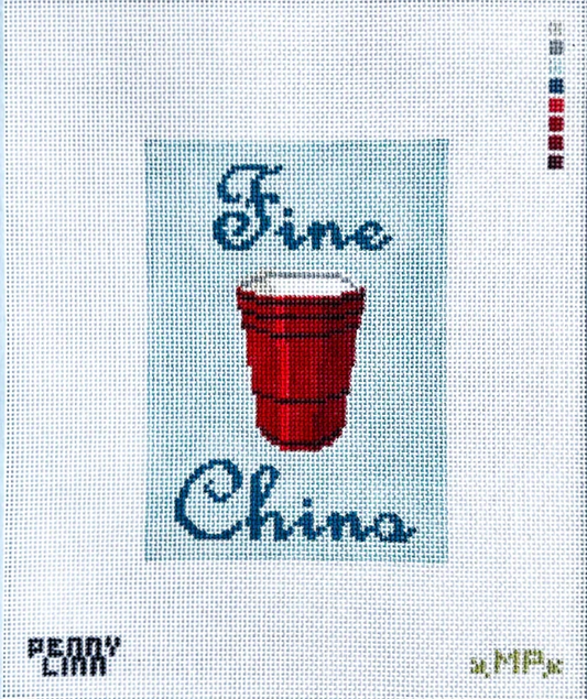 Fine China Party Cup Needlepoint Canvas, Funny Needlepoint, 18 Mesh, 4.9" x 3.5" Design
