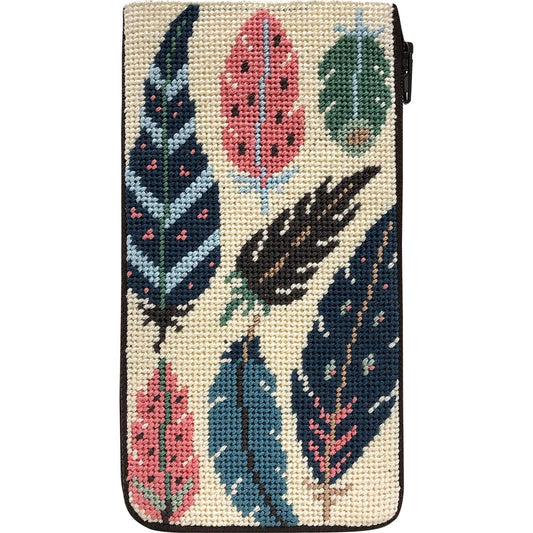Feathers Stitch & Zip needlepoint eyeglass case