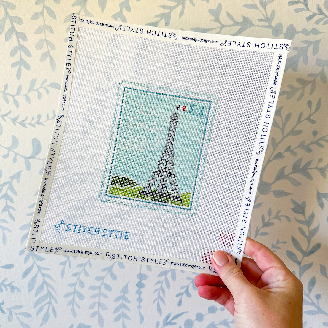 Paris Eiffel Tower Stamp needlepoint canvas