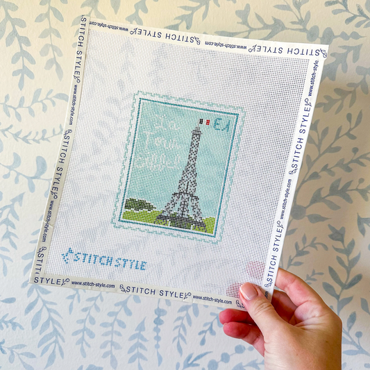 Paris Eiffel Tower Stamp needlepoint canvas