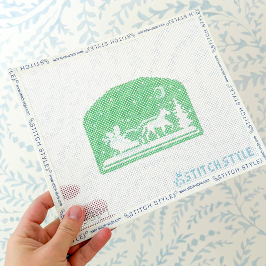 Mint Green Horse Drawn Carriage Silhouette 13 Mesh Needlepoint Canvas, 4.5x4 Design, Winter Village Needlepoint