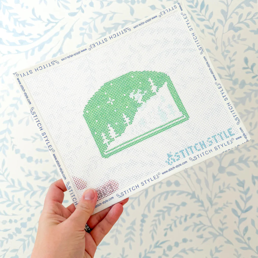 Mint Green Skier Silhouette 13 Mesh Needlepoint Canvas, 4.5x4 Design, Winter Village Needlepoint