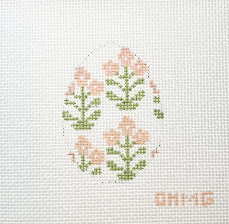Peach Floral Egg Needlepoint Canvas, 13 Mesh, 1.5" x 3.5"