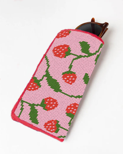 Strawberries Sunglasses Case Needlepoint Beginner Kit, Unwind Studio Needlepoint Kit