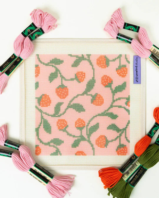 Strawberries Sunglasses Case Needlepoint Beginner Kit, Unwind Studio Needlepoint Kit