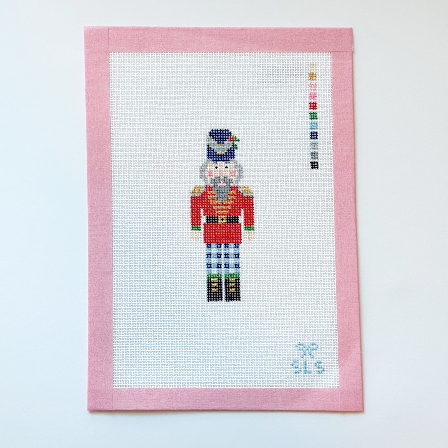Gingham Nutcracker Needlepoint Canvas, Christmas Needlepoint Nutcracker, 18 mesh, 3.8" x 1.5"
