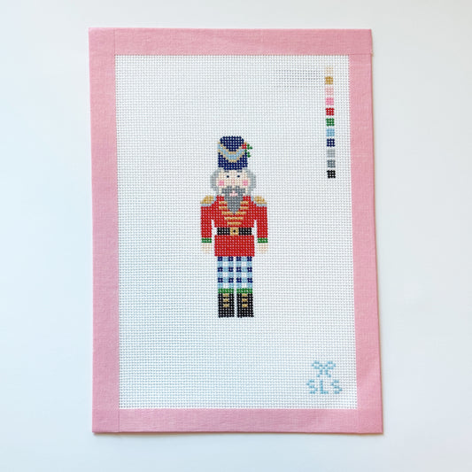 Gingham Nutcracker Needlepoint Canvas, Christmas Needlepoint Nutcracker, 18 mesh, 3.8" x 1.5"
