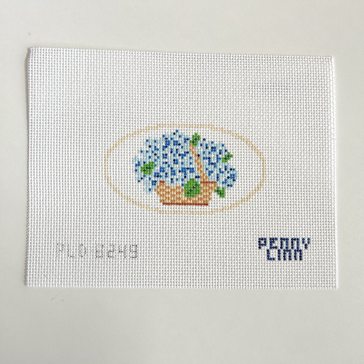 Hydrangea Basket Oval Needlepoint Canvas, 13 Mesh, 2.5" x 4.5" Design Size