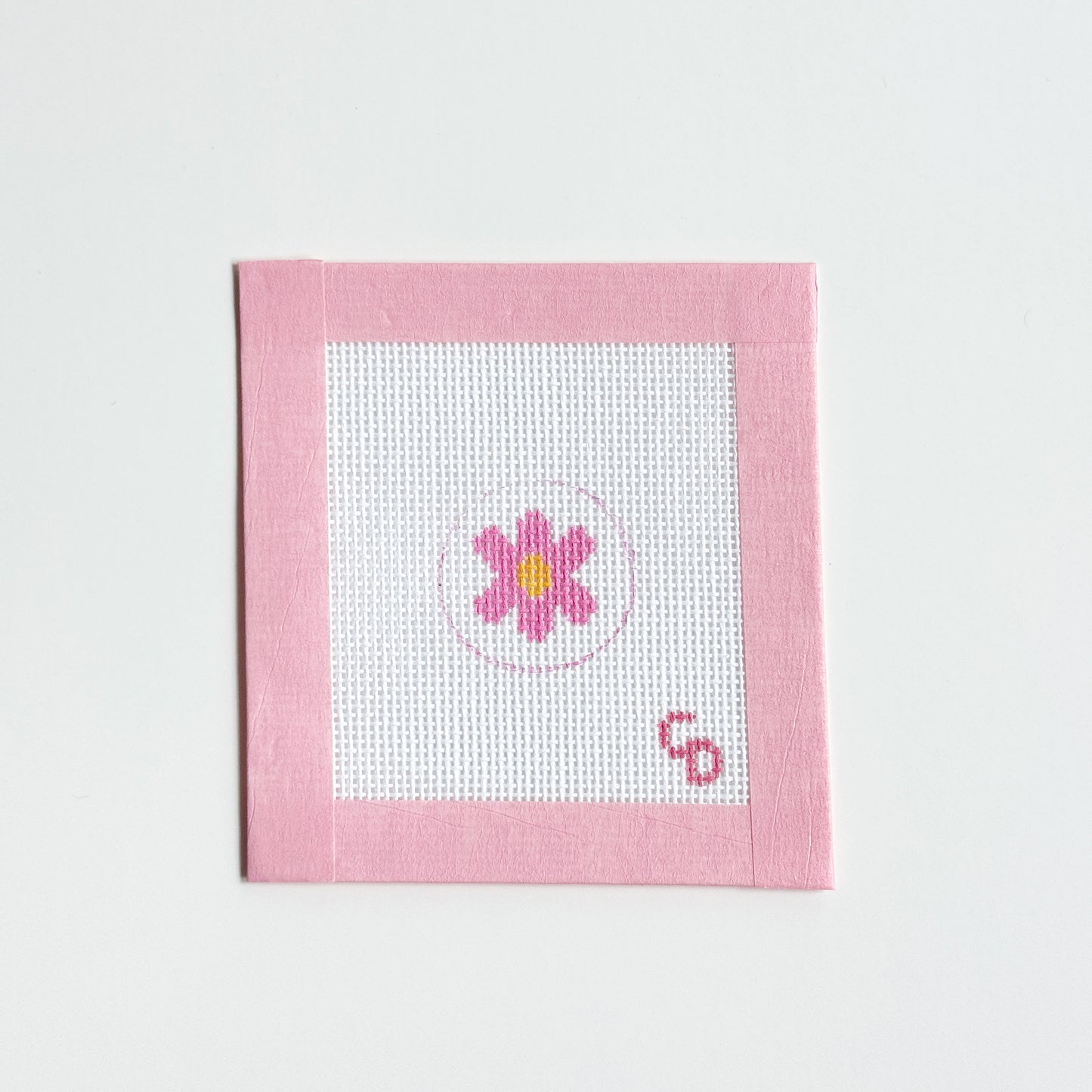Mini Pink Flower Key Fob Insert Needlepoint Canvas, Mini Needlepoint Canvas, 1x1 Design, 18 Mesh