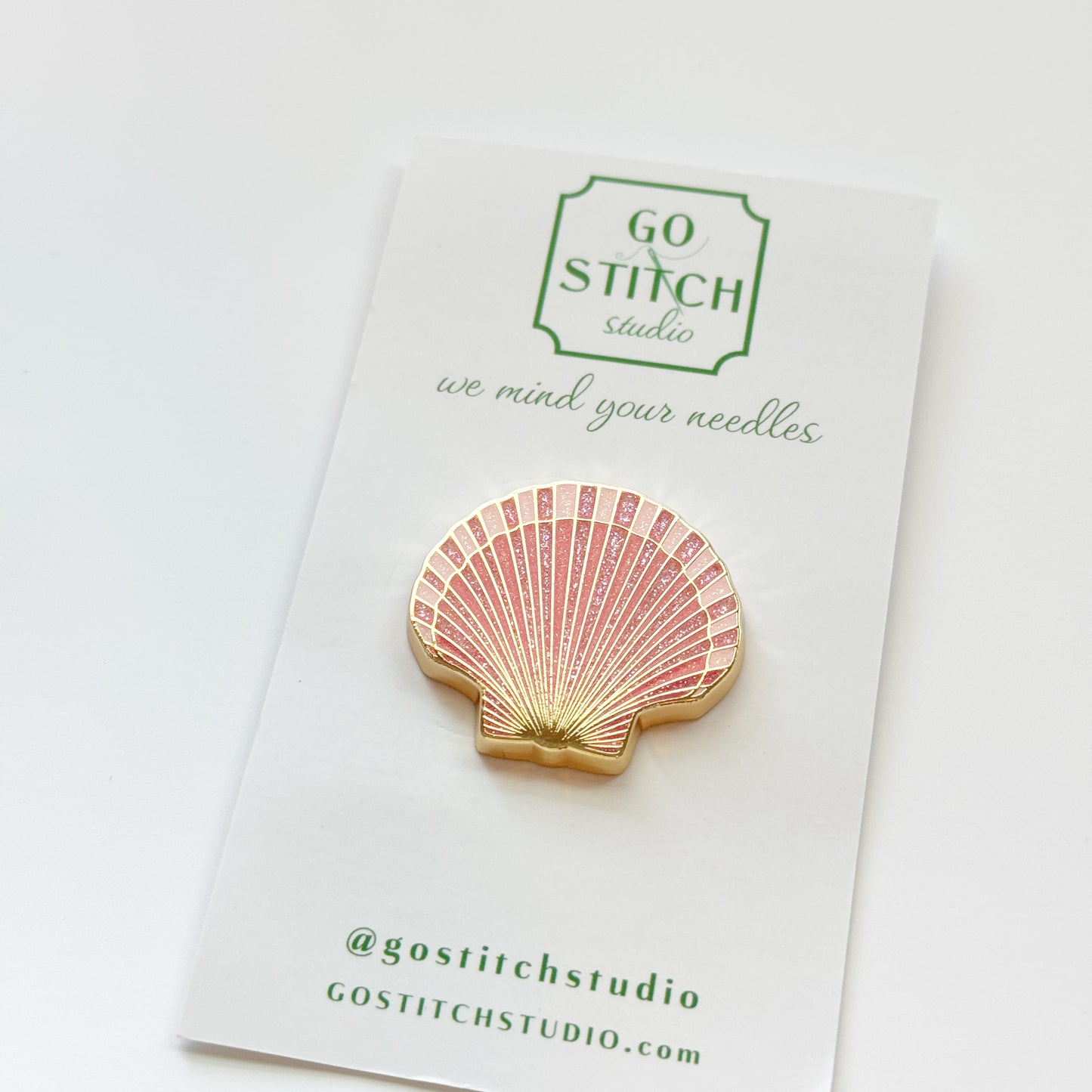 Sparkling Pink Seashell Needleminder, Needlepoint Accessories