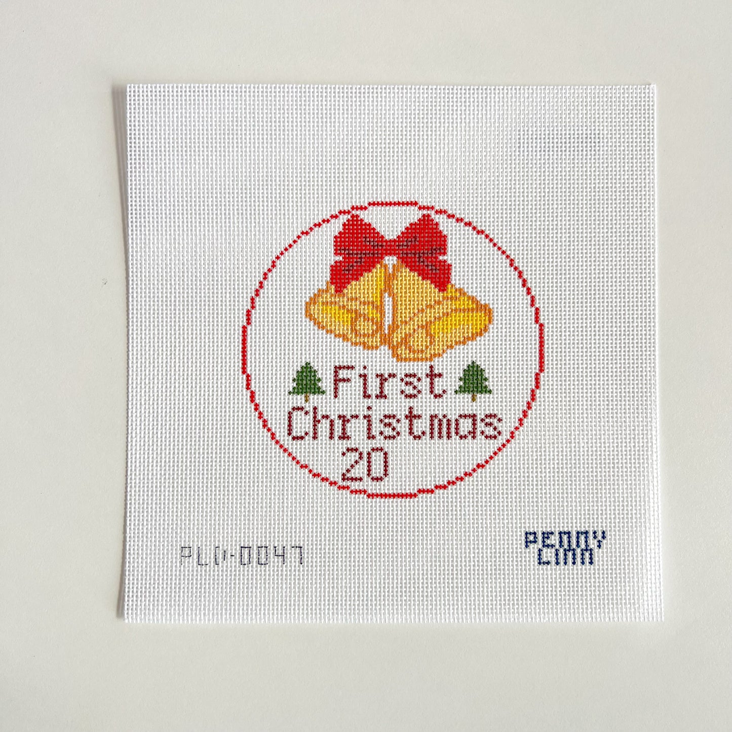 First Christmas Bells Round Needlepoint Canvas, 18 Mesh,  4" x 4" Design Size